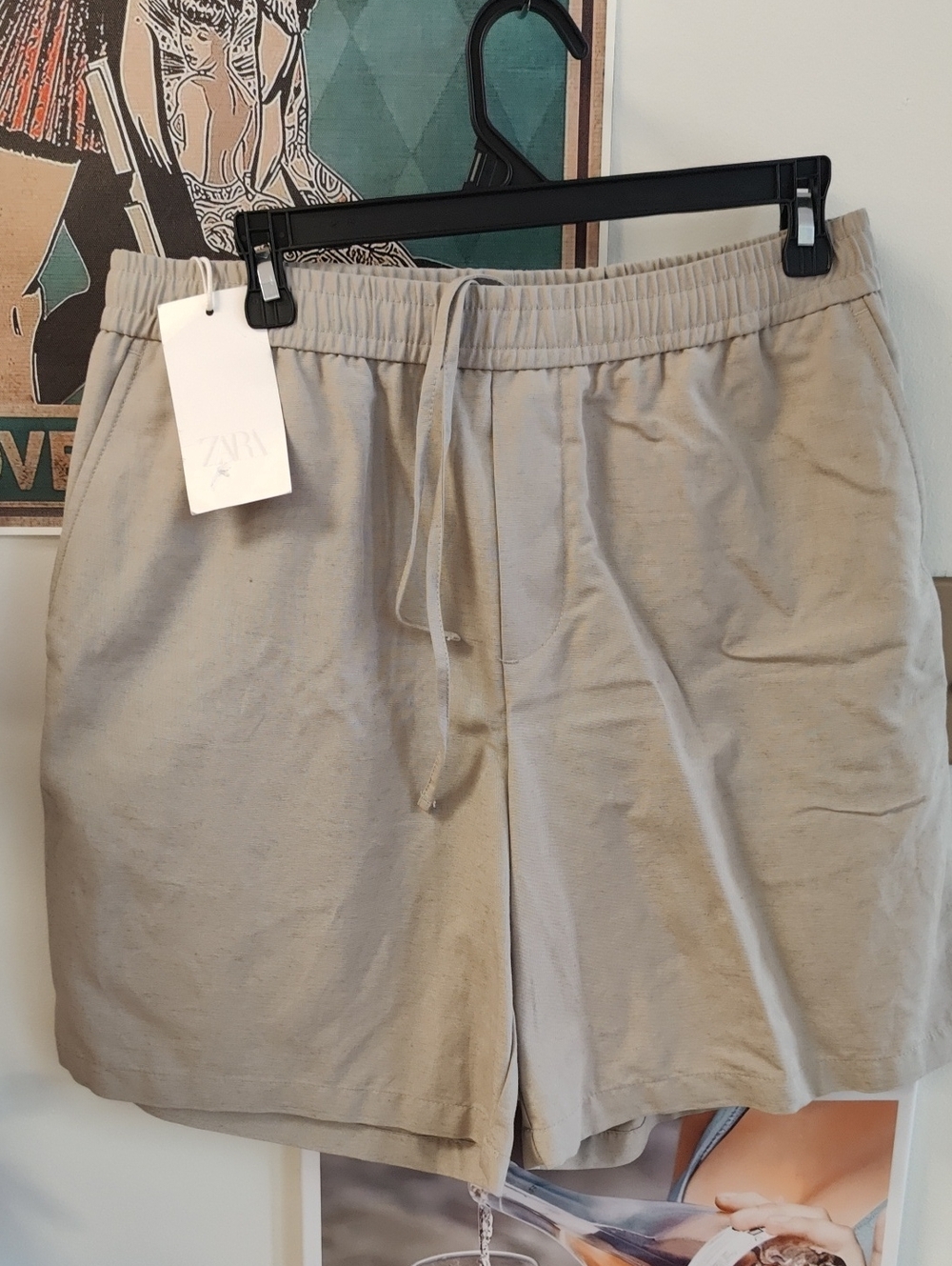 Zara Unisex Drawstring Cotton Shorts — Light Beige